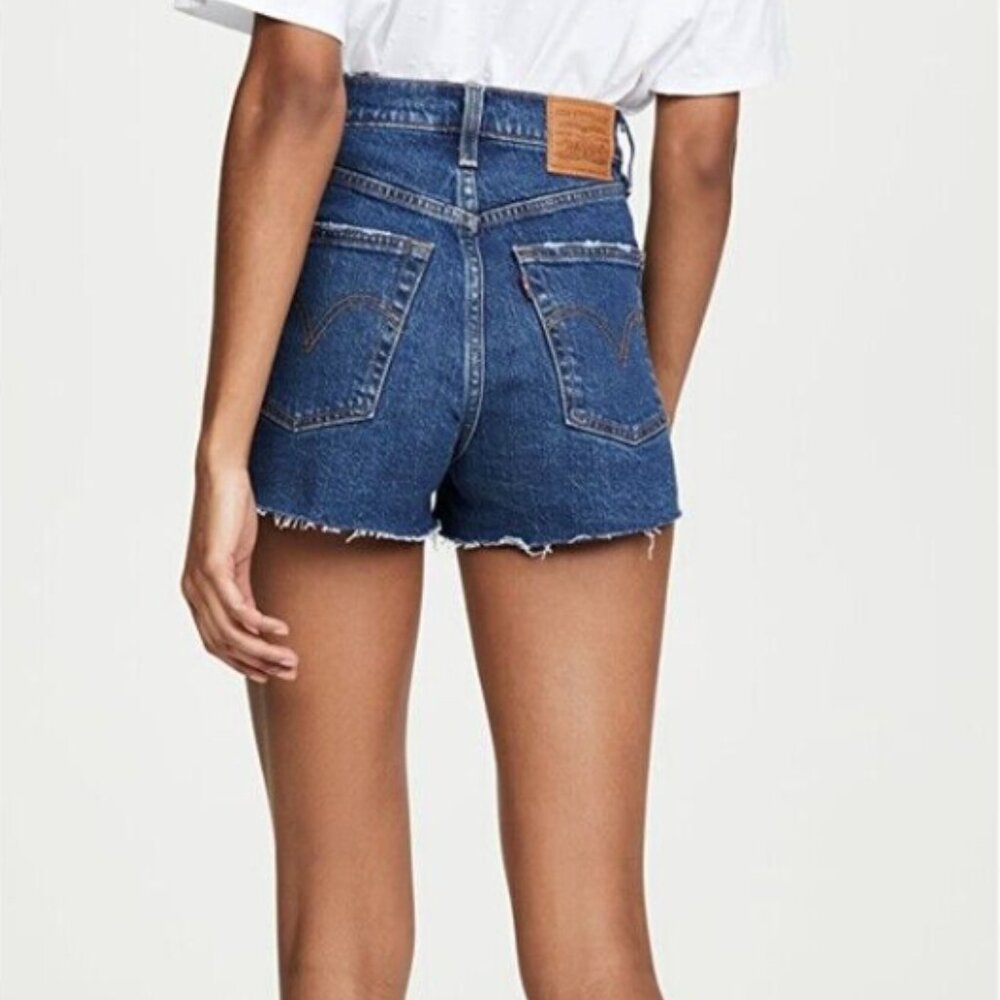 Levi's Premium Ribcage Shorts Size 27 Dark Wash (High-Rise Denim Cut-offs)